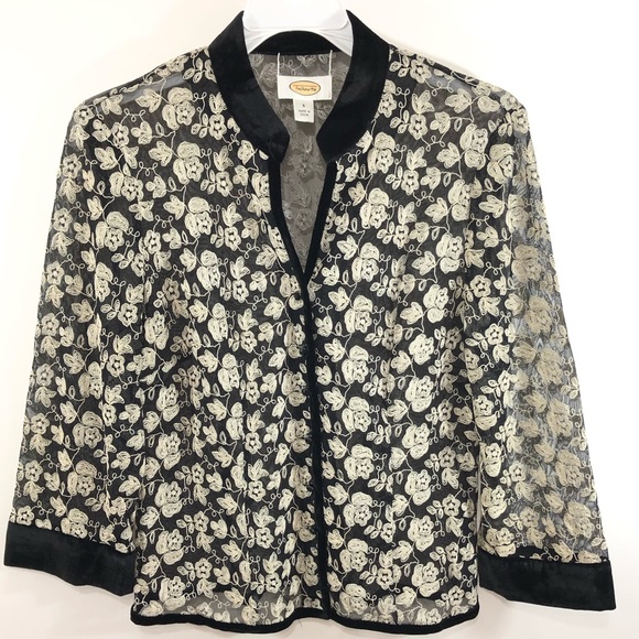 Talbots Jackets & Blazers - Talbots Shirt Jacket Sheer Floral Black Top Size 6